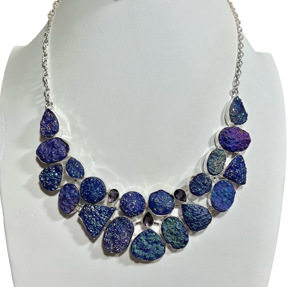 Purple Titanium Druzy 925 Large Gemstone Necklace